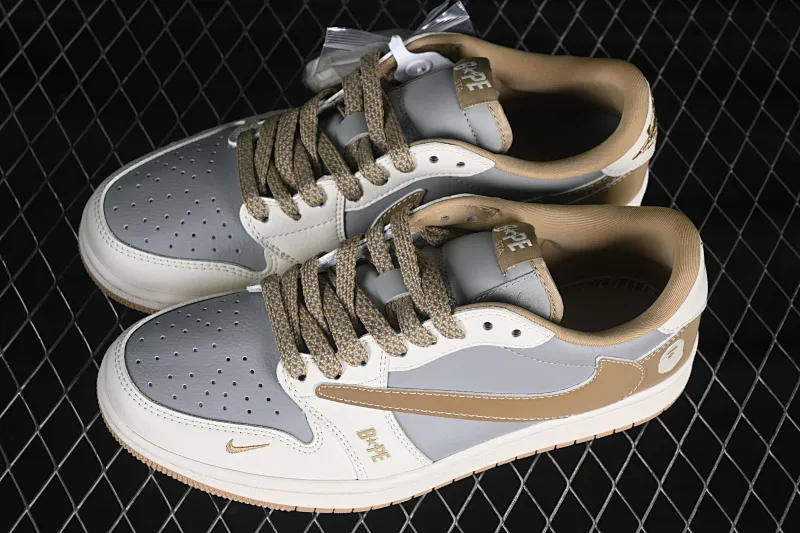 All categories Air Jordan Jordan series basketball shoes Air Jordan 1 Low High-end customized low-top sneakers Travis Scott x Fragment Design x Air Jordan 1 Low OG SP AJ1 Joe 1 Bape co-branded beige gray khaki double spelled beige and black hook low-top cultural casual sneakers BB6511-623
